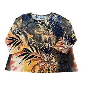Take Two‎ Clothing Co Safari Animal Print African Long Sleeve Shirt Size Xl Art